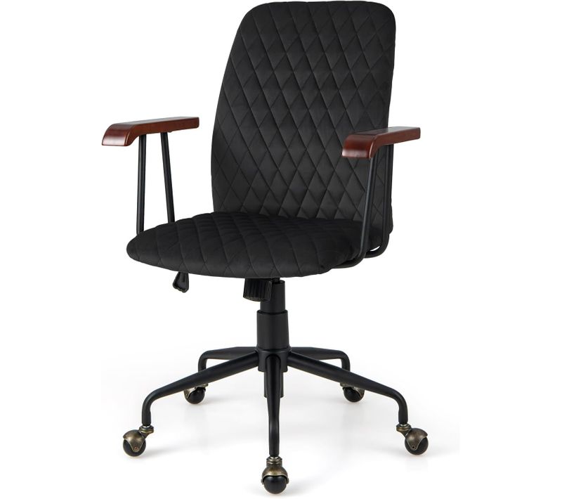 Fauteuil De Bureau à Roulette En Velours, Accoudoirs En Bois De Caoutchouc (noir)