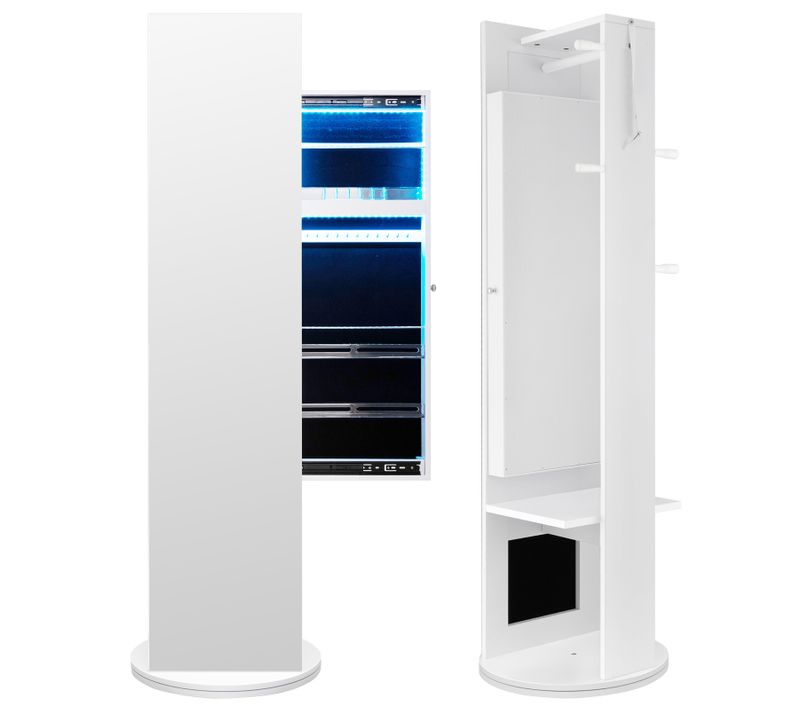 Armoire à Bijoux Pivotante à 360°, Miroir Autoportant Pleine Longueur Avec Rangement,blanc