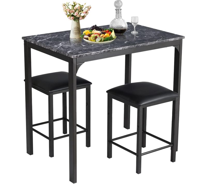 Table Haute Cuisine Avec 2 Tabourets, Table Bar Cuisine Cadre En Métal, Mange-debout Industriel