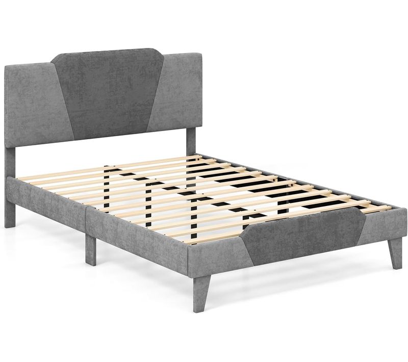 Cadre De Lit 140 X 200 Avec Sommier En En Métal 37 Cm, Support De Lattes En Bois, Gris