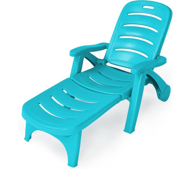 Bain De Soleil, Chaise Longue Jardin Exterieur Pliable Dossier Inclinable à 5 Positions Avec Roues