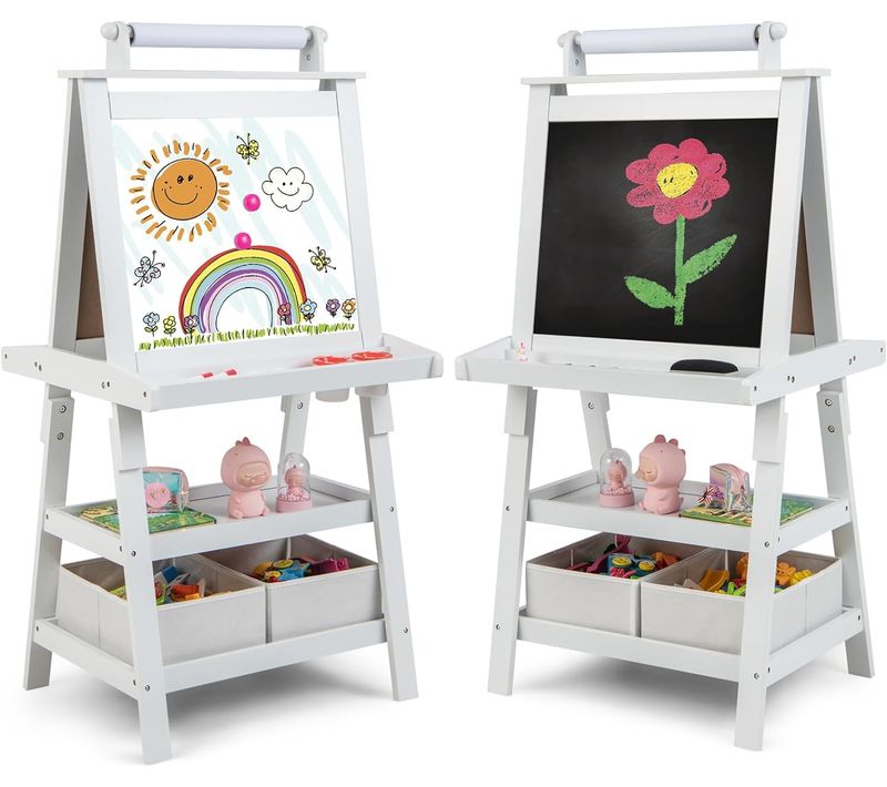 3 En 1 Tableau Enfants Double Face Avec Rouleau De Papier,, Jouet De Dessin Pour Enfants De 3 Ans+