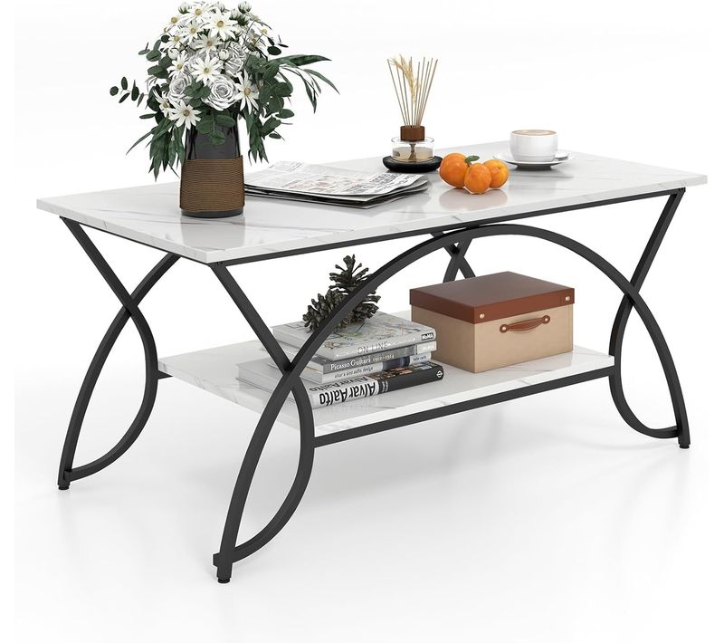 Table Basse Marbre à 2 Niveaux, Table Basse Salon Rectangulaire, 100 X 50 X 45 Cm (marbre Noir)