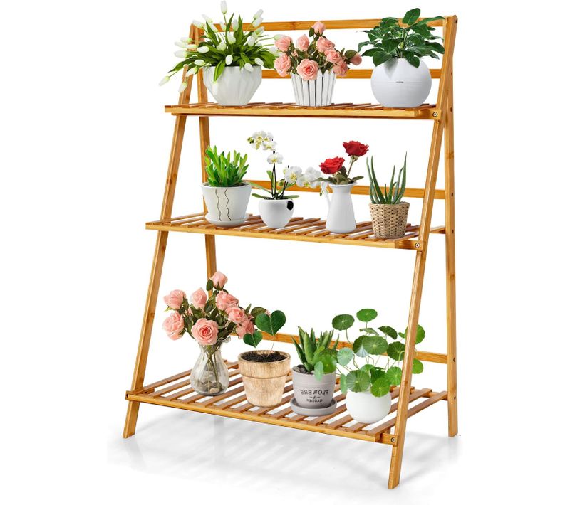 Support Pour Plantes ， Bambou Pliant à 3 Niveaux,escalier à Plantes Pour Salon Jardin Balcon Porche