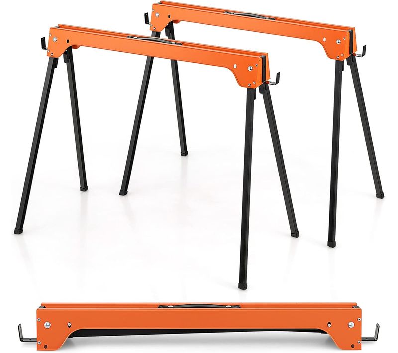 Lot De 2 Tréteaux Pliables Métalliques Charge Max 600 Kg, Tréteaux Pliants Compacts(orange)