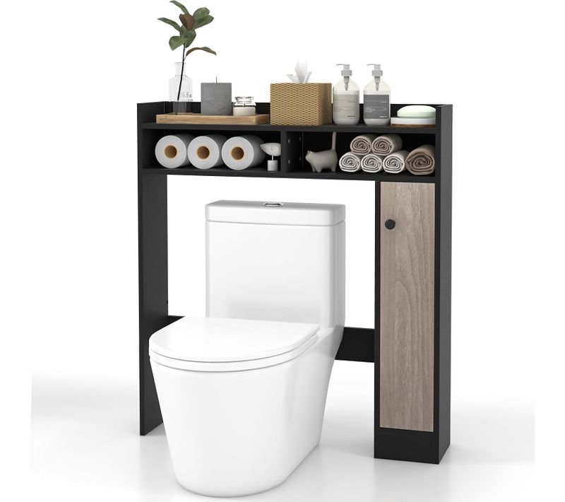 Meuble Wc Au-dessus De Toilettes, Meuble De Salle De Bain Avec 2 Compartiments, 84 X 17 X 128 Cm