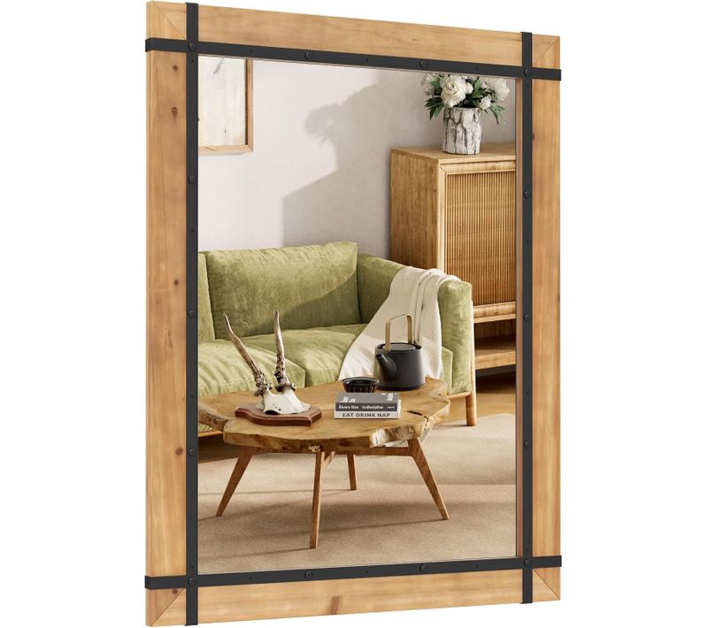 Miroir Mural Rustique Avec Cadre En Bois De Sapin,salon, Chambre à Coucher, 77 X 99,5 Cm (style 2)