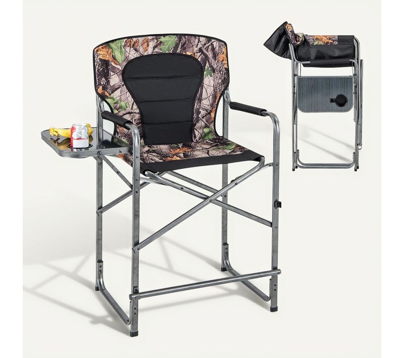 Chaise De Camping Pliante Avec Table Latérale Et Porte-gobelet, Supporte 150 Kg