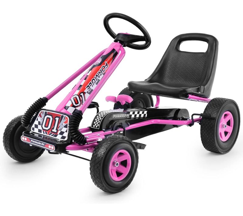 Kart à Pédales D’extérieur Pour Enfants Siège Réglable, Capacité De Charge 30 Kg (rose)