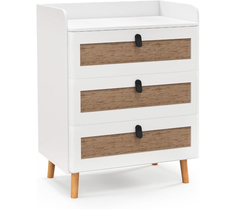 Commode 3 Tiroirs, Commode Chambre Adulte Pieds En Bois Massif, Blanc (3 Tiroirs)
