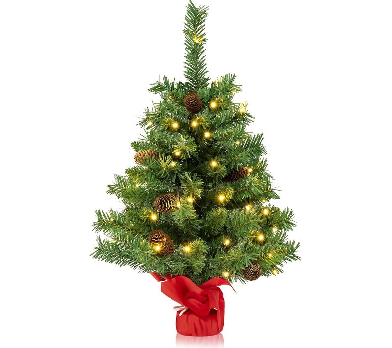 Mini Arbre De Noël 64 Cm Avec 50 LED, Sapin De Noël De Table 8 Modes D'éclairage, 8 Pommes De Pin