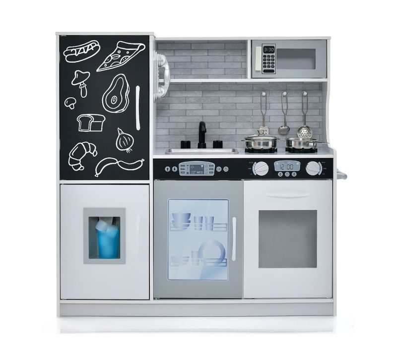 Cuisine Enfants En Bois Avec Tableau Noir Et Téléphone, Jeu De Cuisine Enfants , 82x24x80 Cm (blanc)