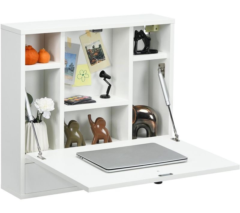 Bureau Mural Rabattable Pour Ordinateur Portable, Table Murale Avec Étagères Intégrée,tiroir(blanc)
