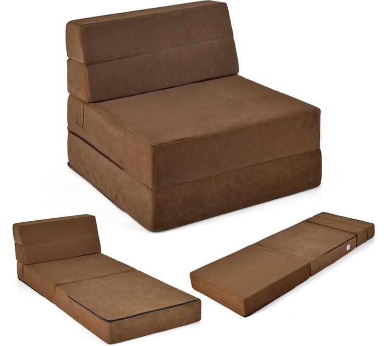 Matelas Lit Fauteuil Pliable, Futon Convertible En Mousse Haute Densité De 15 Cm,voyage (marron)