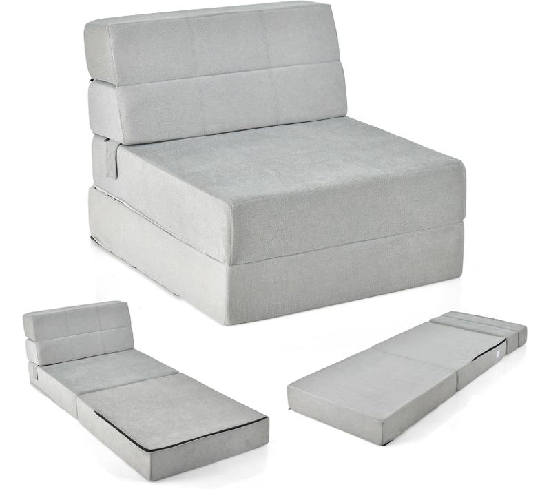 Matelas Lit Fauteuil Pliable, Futon Convertible En Mousse Haute Densité De 15 Cm, Voyage (gris)