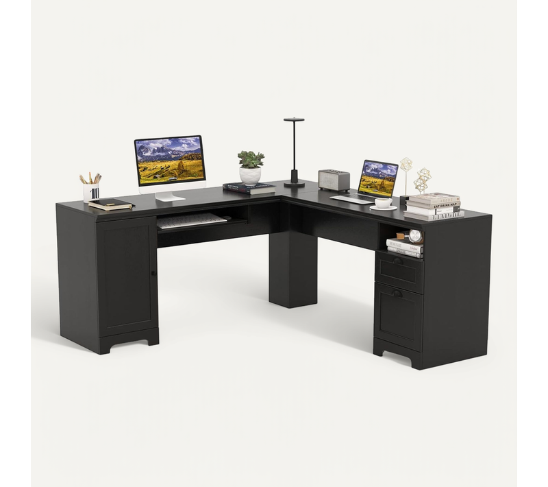 Bureau Informatique En Forme L 168 X 168 Cm, Poste De Travail Pour Bureau à Domicile (noir)