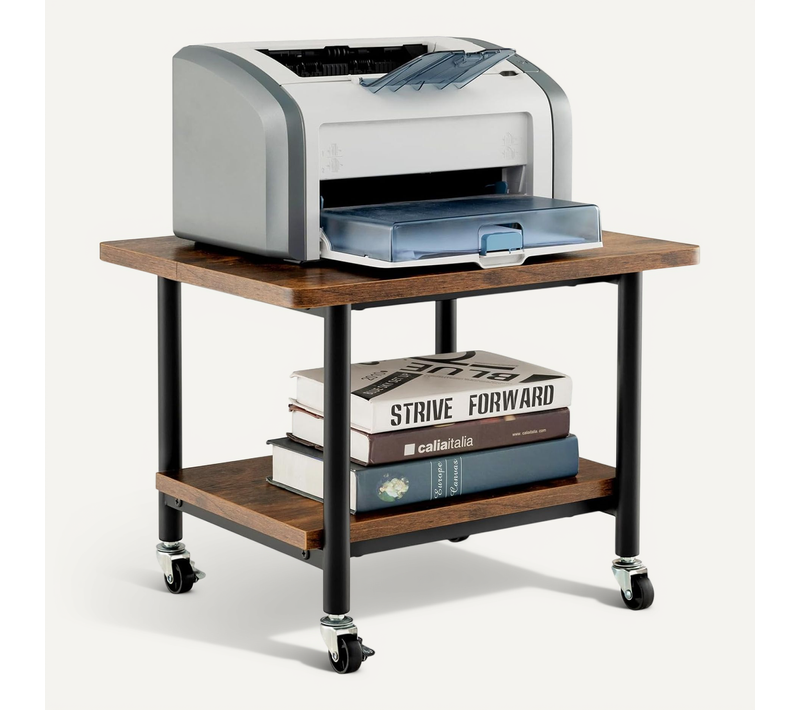 Support D'imprimante à 2 Niveaux, Meuble Imprimante Avec 4 Roues , Salon, Bureau (marron Rustique)