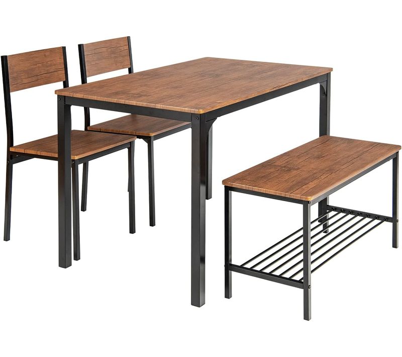 Ensemble Table Et 2 Chaise 1 Banc, Cadre En Métal, Restaurant, Café, Cuisine (brun)