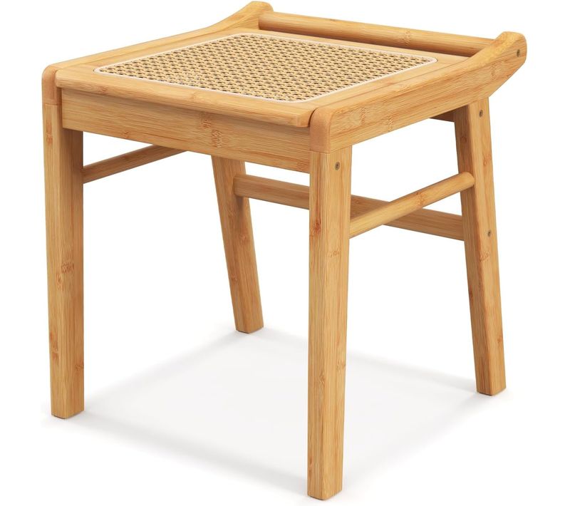 Tabouret De Coiffeuse En Bambou, Tabouret De Vanité, Pouf Ottoman Avec Dessus En Rotin