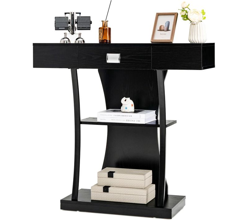 Table De Console Industrielle à 3 Étagères Avec Tiroir,couloir, Entrée, 91 X 30 X 88cm (noir)