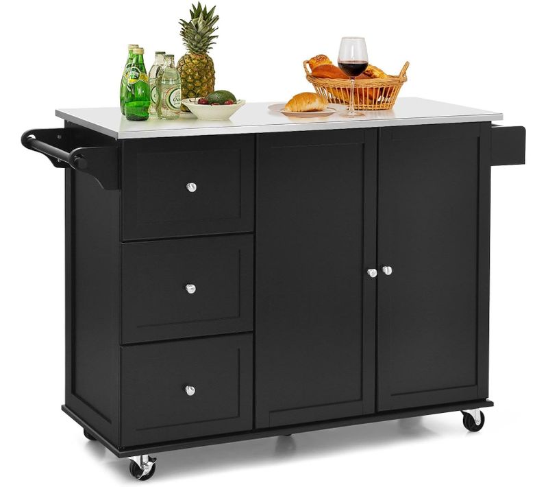 Desserte De Cuisine Sur Roulettes, Etagères Réglables, Porte-serviettes Et Support à Épices, Noir