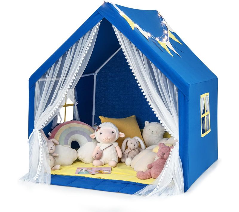 Tente De Jeu Enfants Avec Lumières D'étoiles Et Drapeau, 122 X 105 X 125 Cm (bleu)