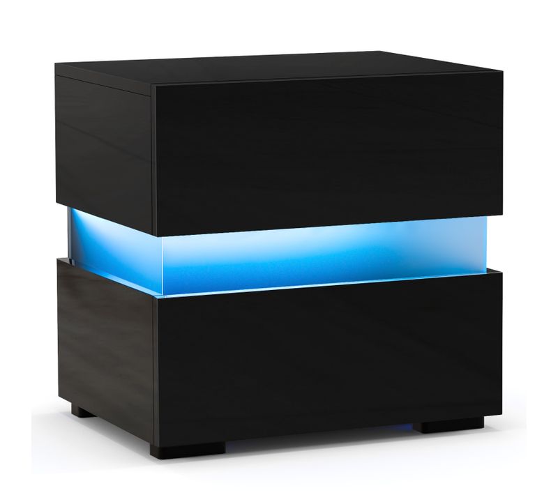Table De Chevet LED 2 Tiroir, Table De Nuit Lumineuse Télécommandée, 22 Modes,salon,45 X 35 X 45 Cm