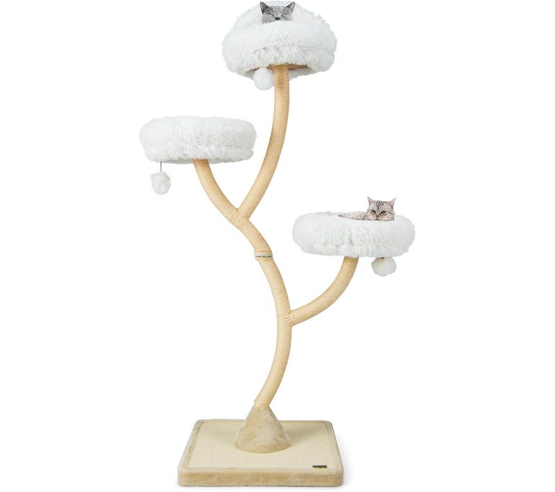 Arbre à Chat Avec Cadre En Métal Incurvé,centre D'activités Pour Chat Avec Balles Suspendues(beige)