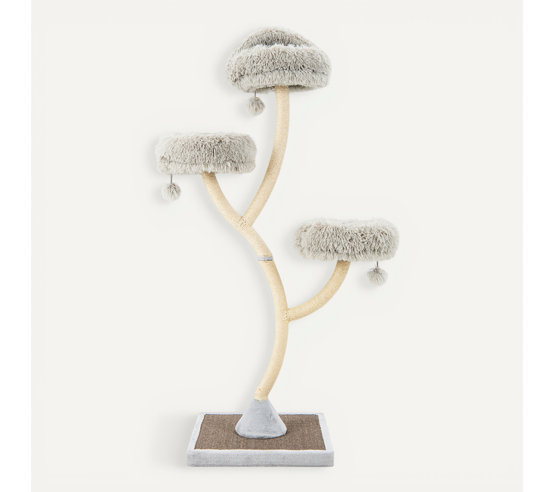 Arbre à Chat Avec Cadre En Métal Incurvé, Centre D'activités Pour Chat Avec Balles Suspendues(gris)