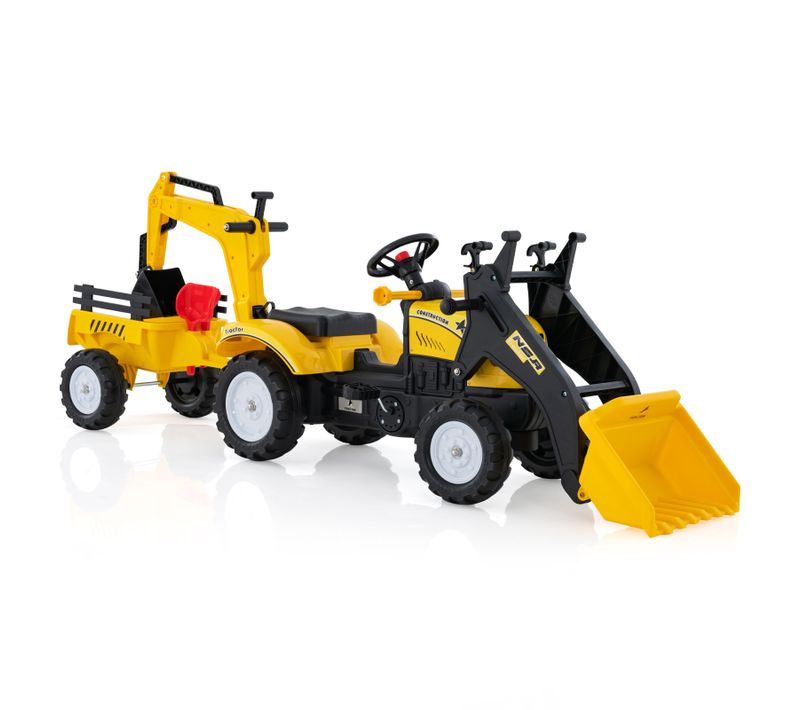 3 En 1 Tractopelle Enfant Avec Pelle Et Remorque Amovible, Tracteur Enfants