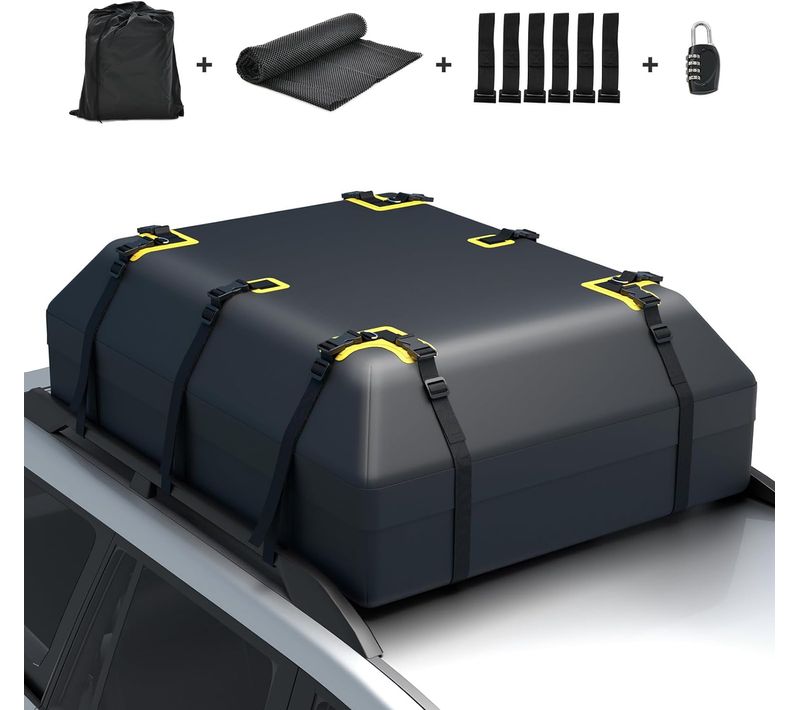 Coffre De Toit Voiture Étanche 0,6m³ , Sac à Bagages Avec Serrure à Combinaison Tapis Antidérapant