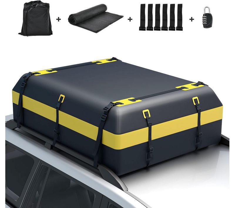 Coffre De Toit Voiture Étanche 595 L Avec 10 Sangles 6 Crochets De Portetapis Antidérapant