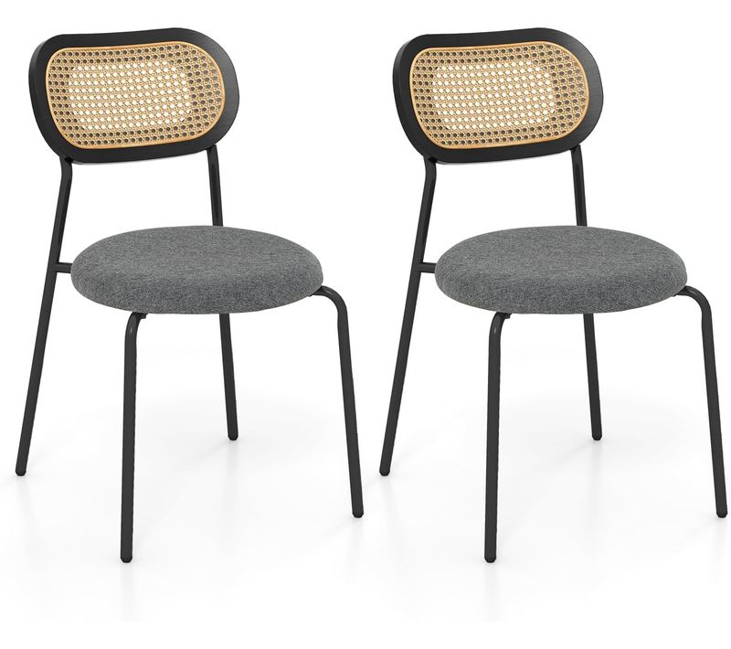 Lot De 2 Chaises De Salle à Manger En Rotin, Chaise Cuisine Hauteur D’assise 46 Cm, Style Bohême
