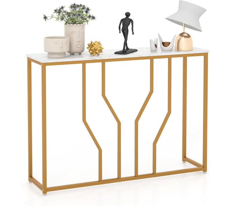 Table Console, Meuble D'entrée En Faux Marbre, Design Géométrique Moderne, 110 X 30 X 80 Cm