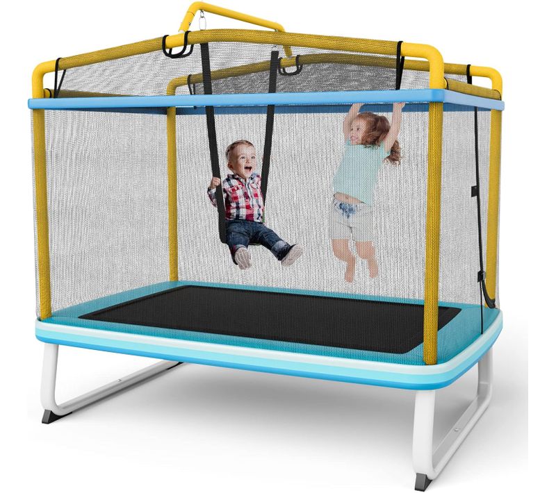 3 En 1 Trampoline Extérieur Enfants Rectangulaire (190x124cm) ,charge Max 110kg Pour Garçon Et Fille