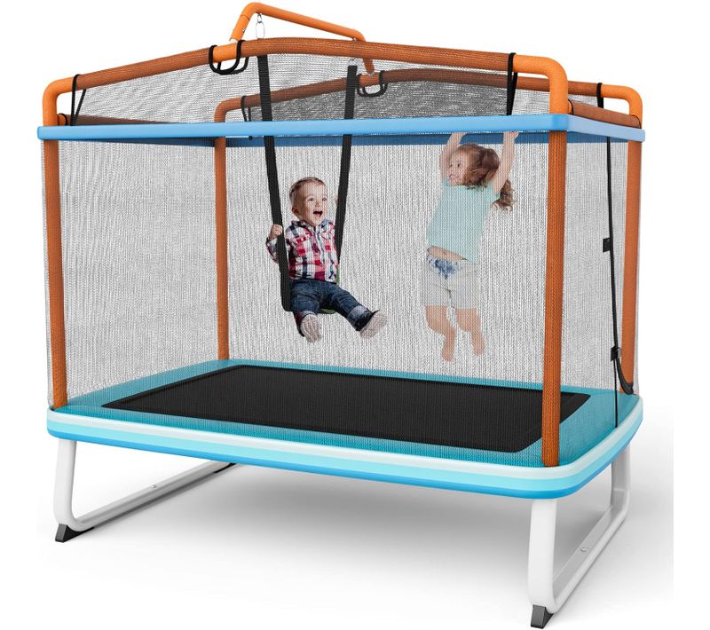 3 En 1 Trampoline Extérieur Enfants Rectangulaire (190x124cm) ,charge Max 110kg Pour Garçon Et Fille