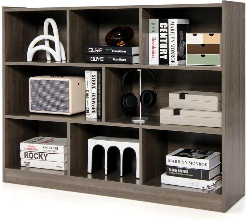 Bibliothèque Enfants à 3 Niveaux Avec 8 Cases, Étagère à Livres Enfant ,122 X 32 X 93 Cm (brun)