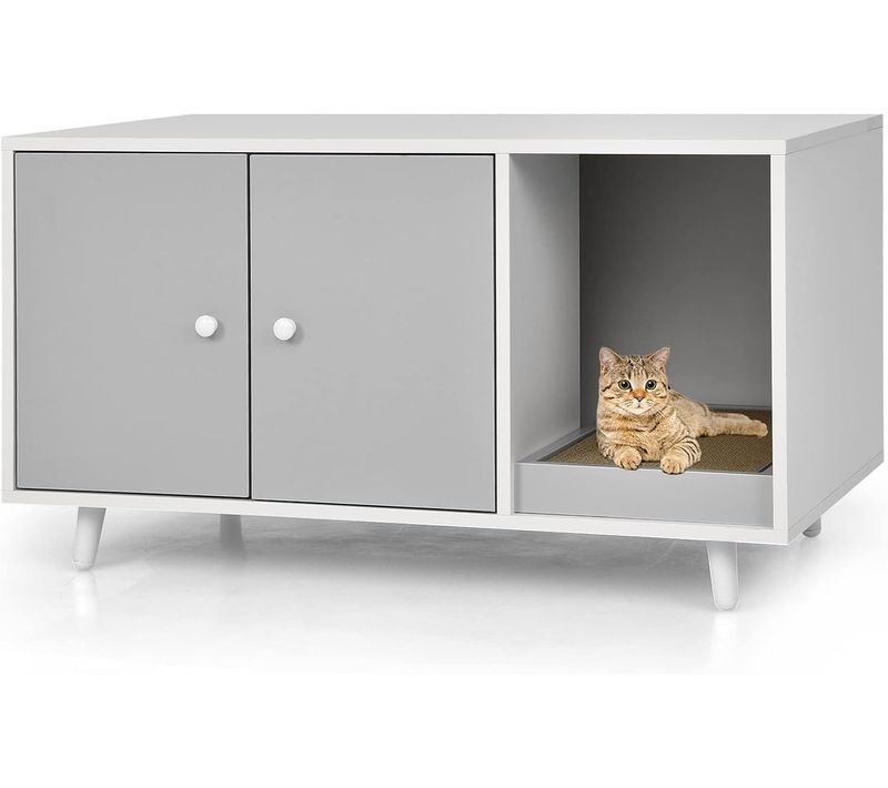 Maison De Toilettes Pour Chat à Double Portes,meuble TV Pour Litière Cachée De Chat  (gris)