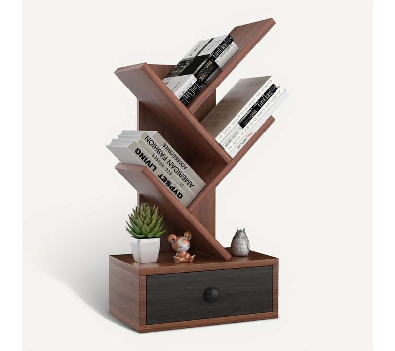 Bibliothèque Industrielle à 5 Niveaux En Forme D’arbre, Meuble De Rangement , Marron Rustique
