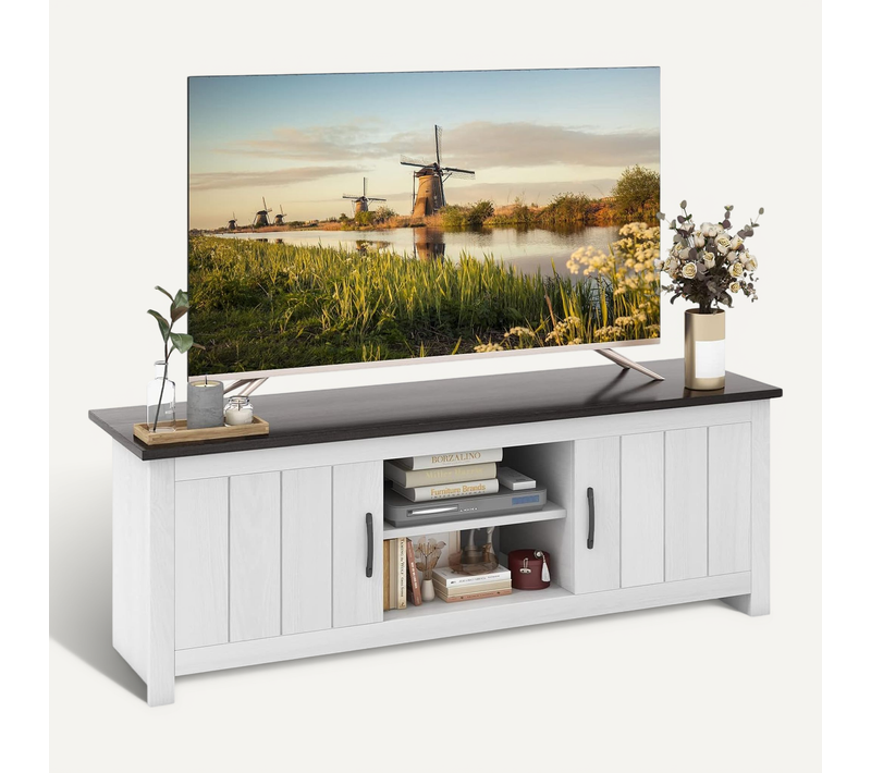 Meuble TV Avec 2 Placards 2 Compartiments,pour Salon, Chambre, 90 X 39 X 33cm (brun)