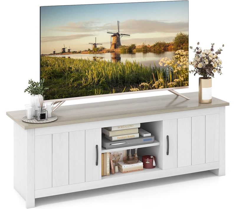 Meuble TV Avec 2 Placards 2 Compartiments, Banc TV Pour TV Jusqu'à 65 Pouces,90 X 39 X 33cm (chêne)