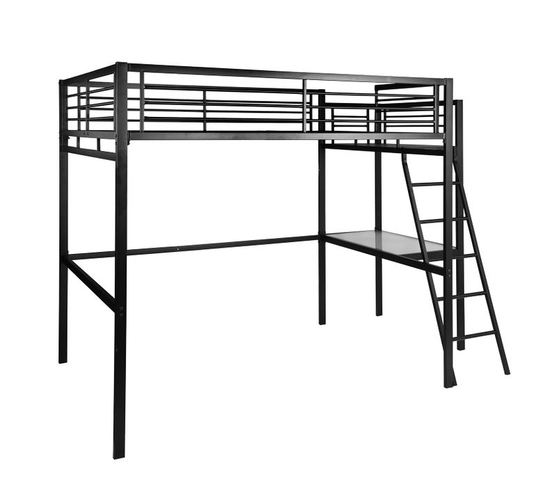Lit Mezzanine 2 Personnes 140*190cm Avec Bureau Intégré Noir
