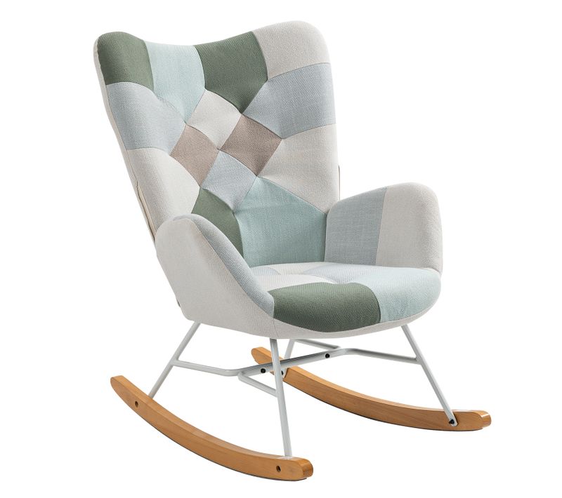 Fauteuil à Bascule Allaitement Scandinave Rocking Chaise Loisir Et Repos En Tissu Patchwork