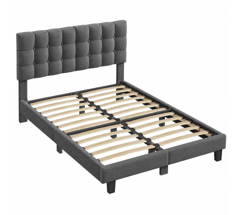 Lit Double Rembourré 180 X 200 Cm, Cadre De Lit Avec Tête De Lit Et Sommier À Lattes