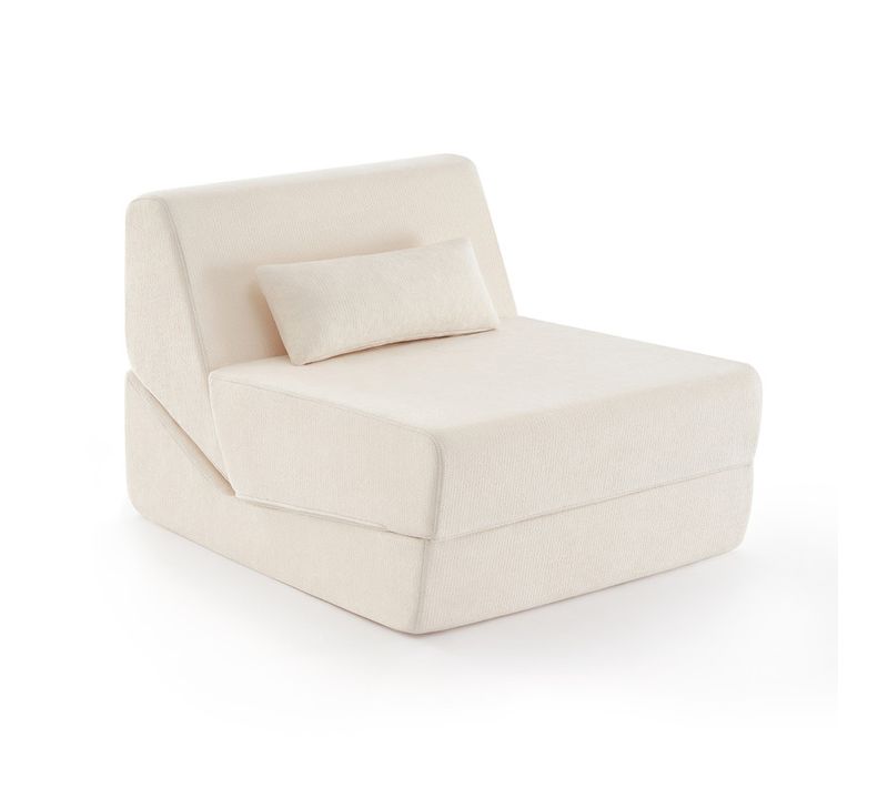 Chauffeuse 1 Place 3 En 1 – Blanc, Haute Densité, Pour Petit Espace