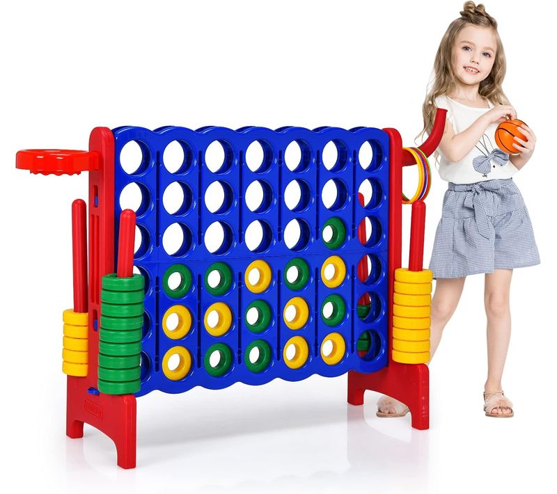 3 En 1 Jeux Puissance 4 Géant Avec 42 Jetons Et 5 Anneaux, Jeu De Société Ludique Et Éducatif