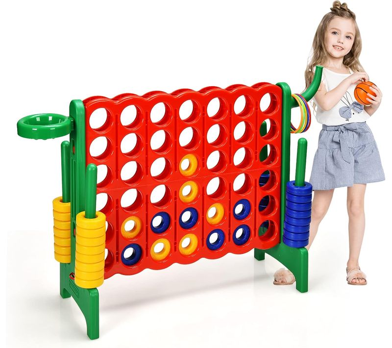 Jeux Puissance 4 Géant Multifonction 3 En 1 Avec Cerceau De Basket-ball Jeu D’anneaux Vert
