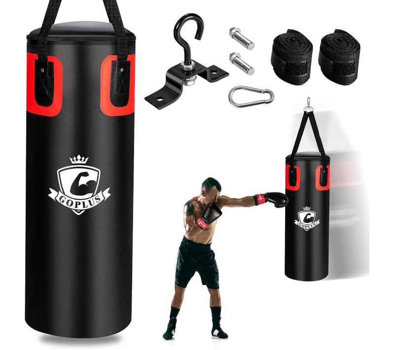 Ensemble De Sac De Frappe Enfants 100x30cm 28, 5kg Avec Gants De Boxe Bandages Sac Rangement