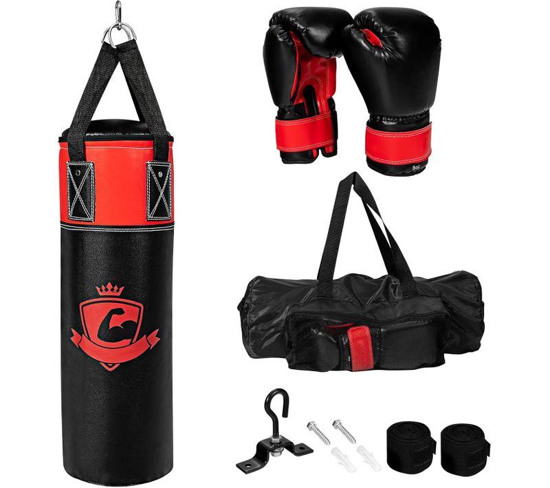 Ensemble De Sac De Frappe Pour Enfants 60 Cm Avec Gants De Boxe Bandages Pour Les Mains Sac