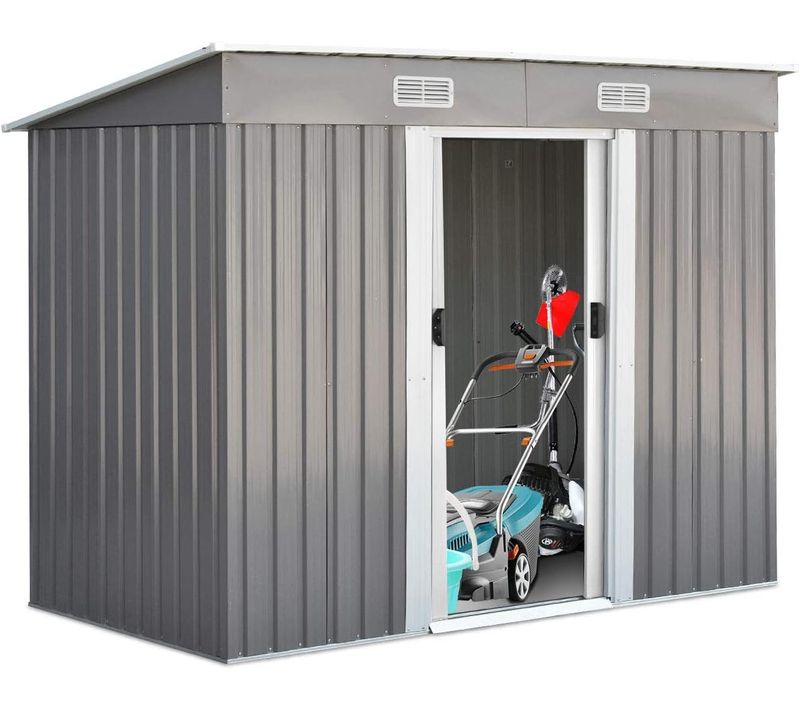 Abri De Jardin En Métal-3,1㎡-238x131x181 Cm-4 Trous D’aération-2 Portes Jardin-gris